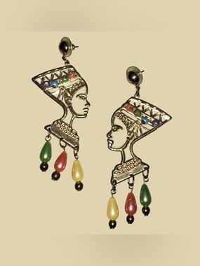 Vintage Egyptian Nefertiti Dangling Earrings